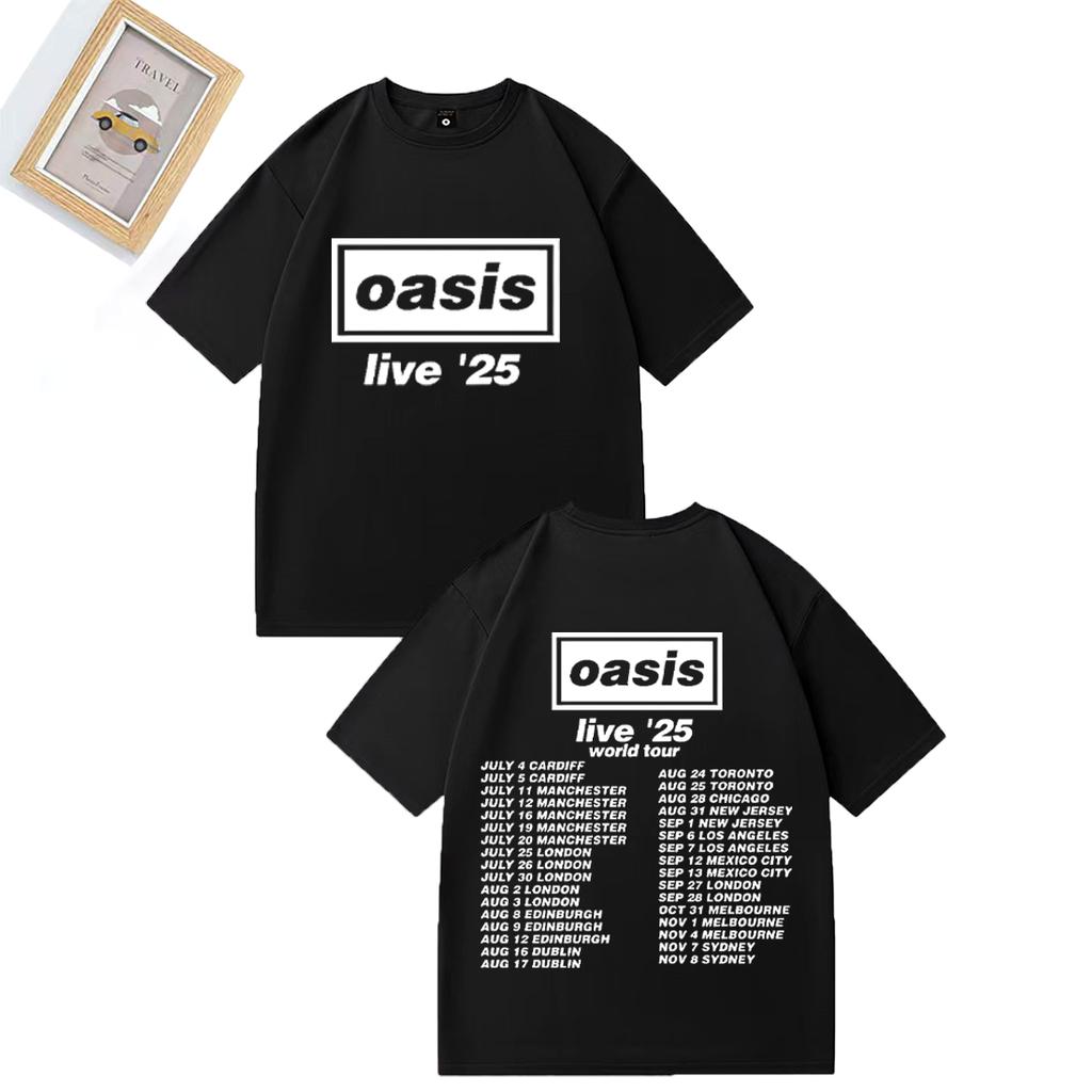 Лето 2025 Британская Рок-Группа OOasis Live 25 Тур Графика 100% Хлопок Печатная Футболка Мужская Хип-Хоп Уличная Одежда С Коротким Рукавом