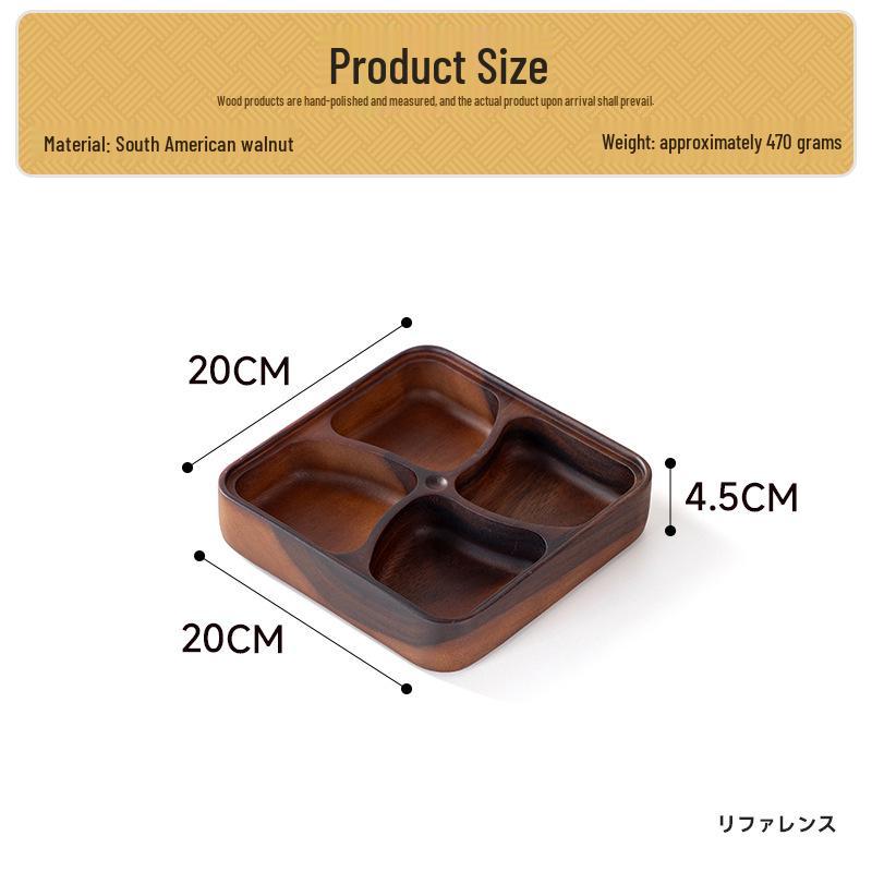 South American Walnut Wood Fruit and Snack Tray - Round & Square Compartments
