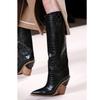 Кожаные женские сапоги до колена с острым носком, ковбойские сапоги в стиле вестерн, женские сапоги до середины икры на массивной танкетке