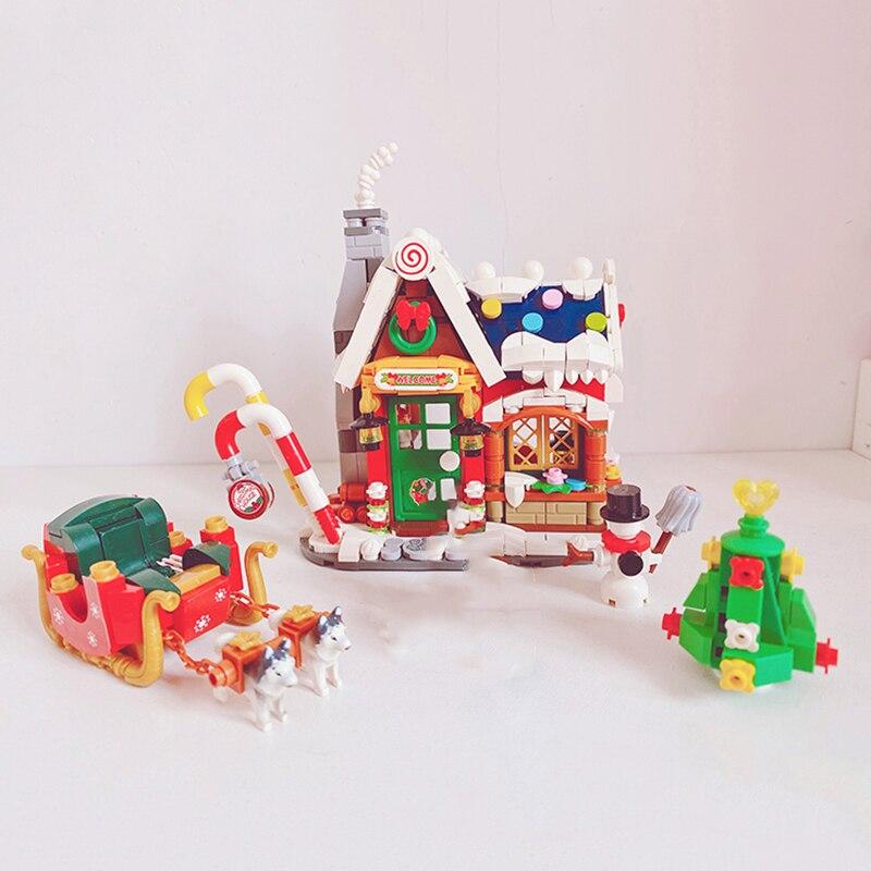 LOZ 1223 Merry Christmas House Tree Санта-Клаус Снеговик сани 3D модель DIY Мини-блоки Кирпичи Строительная игрушка без коробки