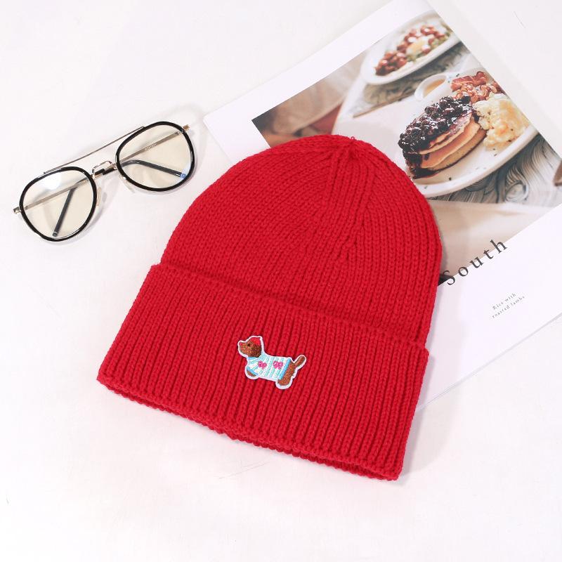 Autumn and Winter New Hat for Women Puppy Patch Knitted Hat Sweet and Cute Warm Wool Hat Outdoor Versatile Pullover Hat