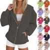 Women's Long Sleeve Solid Color Hooded Sweatshirt Jacket