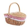 Country Style Wicker Picnic Basket with Lid, Handle and Liner for Picnics, Parties and BBQs