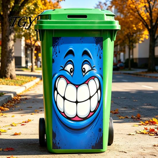 Cute Big Eye Trash Can Faces Funny Cartoon Sticker, Expression Decorative Durable UV Resistant Bin Stickers Adhesive Label, Waterproof PVC Decal