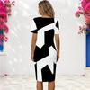 Women Plus Size Round Neck Short Sleeve White Floral Printed Fitted Dress