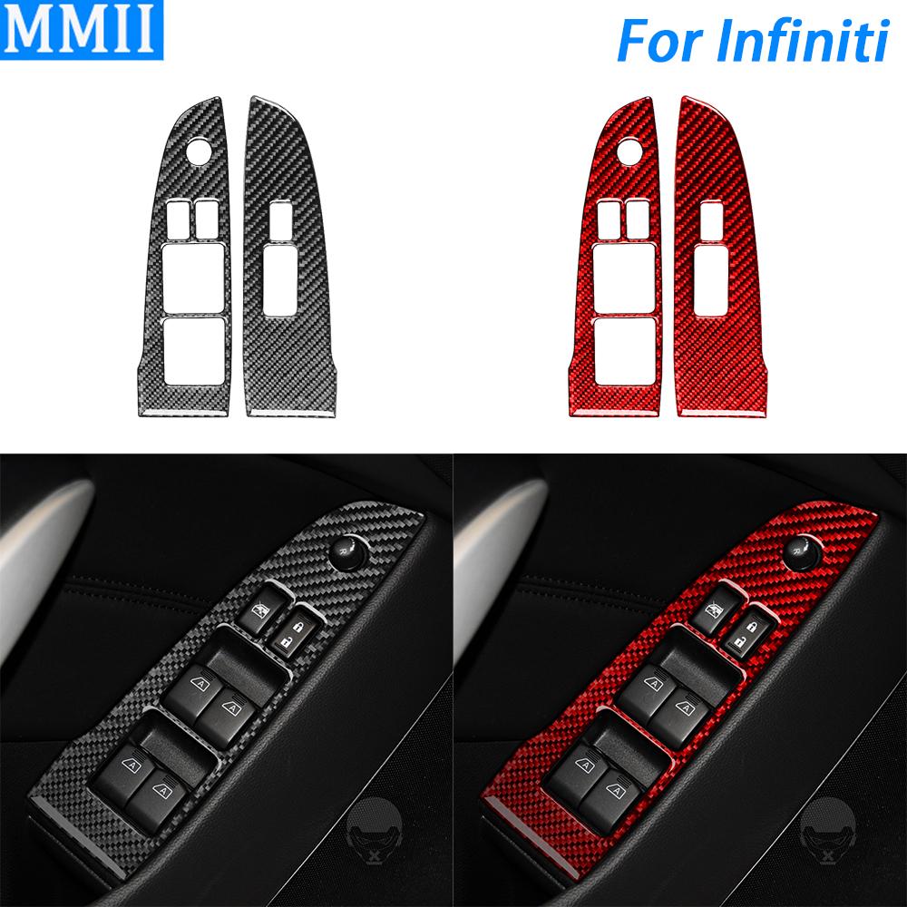 For Infiniti G37 2010-2013 Q60 2014-2015 Real Carbon Fiber Window Lift Control Panel Trim Cover Car Interior Accessories Sticker