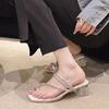 Fashion Cool Slippers Thick Heel Toe Slippers Fairy Rhinestone Cover Toe Slippers Female Summer Wear 2025 Autumn New