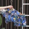 Kids' Summer Short-Sleeve Leaf Print Lapel Shirt