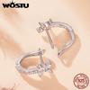 WOSTU 925 Sterling Silver AAA CZ Flower Huggies Earrings For Women Full Zircon Wedding Engagement Hoop Earrings Party Gift