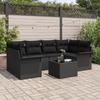 Set of 7 Pieces of Garden Sofa with Cushions Black Poly Rattan, 2-seater Garden Sofa with Storage&Cushions 3353932