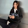 Women's Oversized Embroidered Sweatshirt Jacket - Trendy BF Style with Velvet for Autumn/Winter
