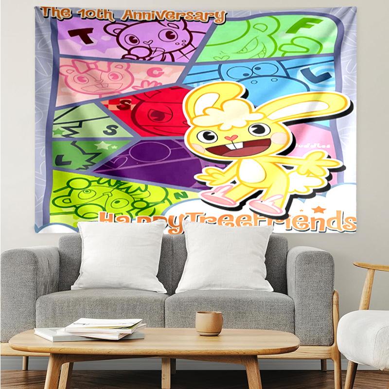 Happy Tree Friends Anniversary Tapestry Hanging for Bedroom,Livingroom, Playroom,Decor Art Room Wall Tapestry Holiday and Birthday Gifts