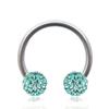 Labret Piercing Jewel Horseshoe Ring Turquoise Blue Crystal Ball Covered In Steel Resin Diameter 8mm