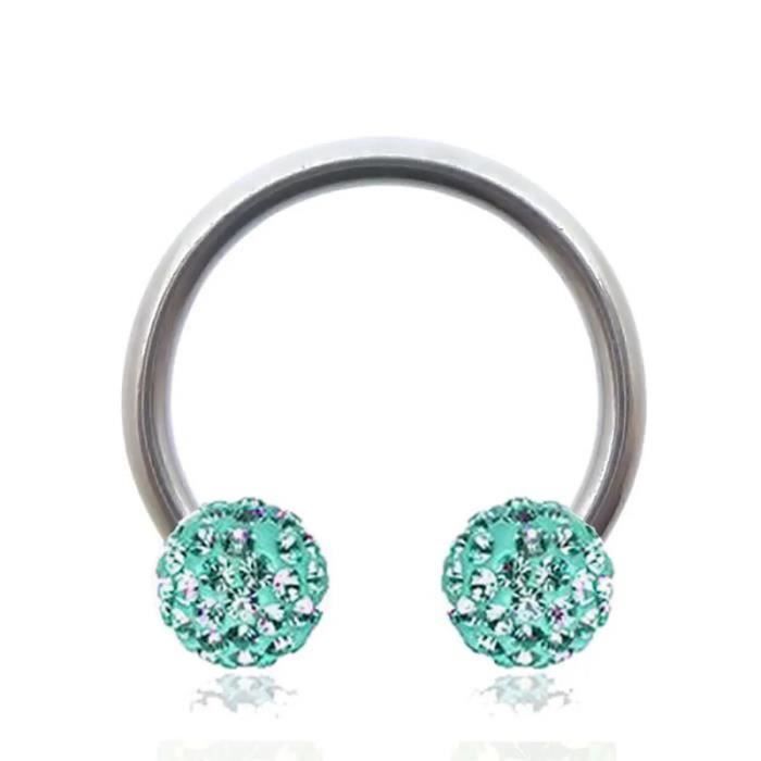 Labret Piercing Jewel Horseshoe Ring Turquoise Blue Crystal Ball Covered In Steel Resin Diameter 8mm