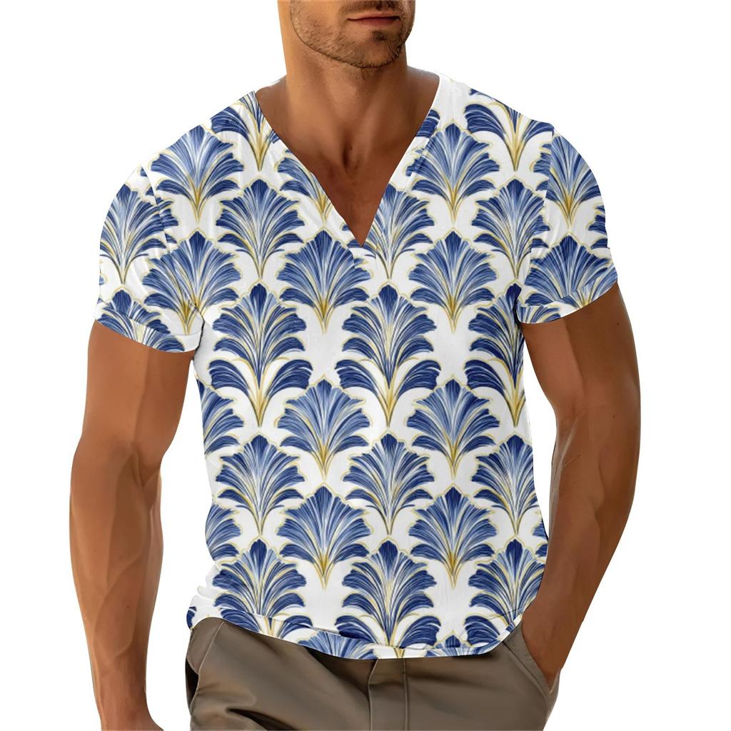 Мужской повседневный топ с V-образным вырезом и короткими рукавами, свободный повседневный модный топ для отдыха