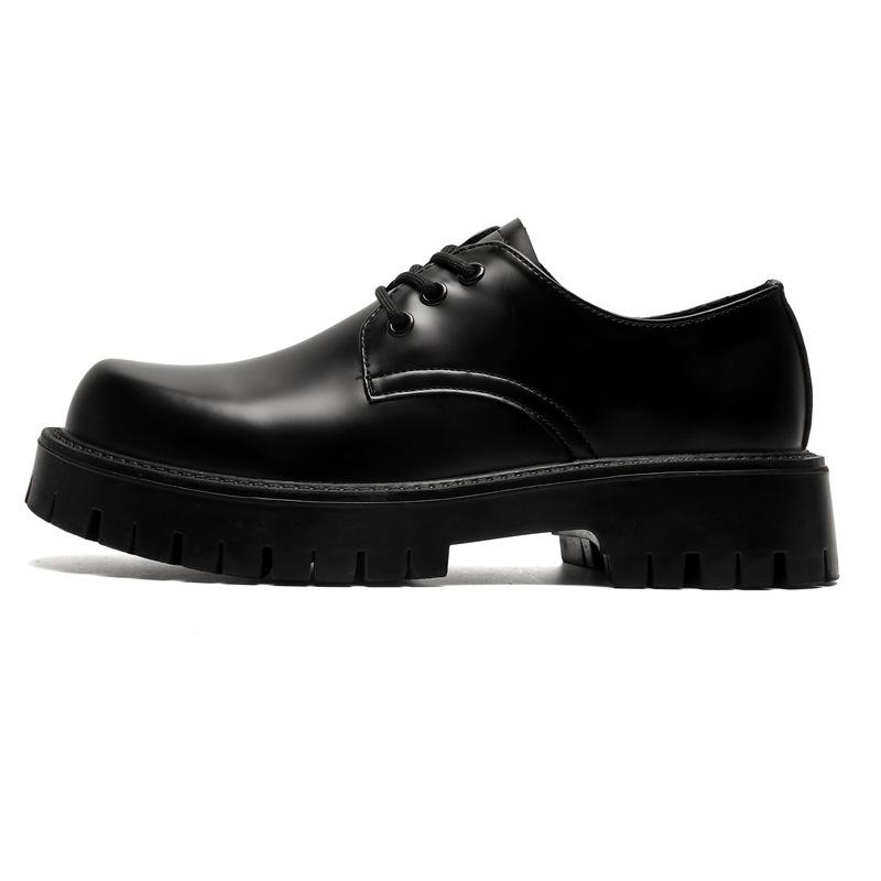 Туфли дерби с круглым носком, мужские, высококачественные, матово-черные, с большим носком, британские, с увеличенной платформой, кожаные туфли в стиле ретро 2112-J