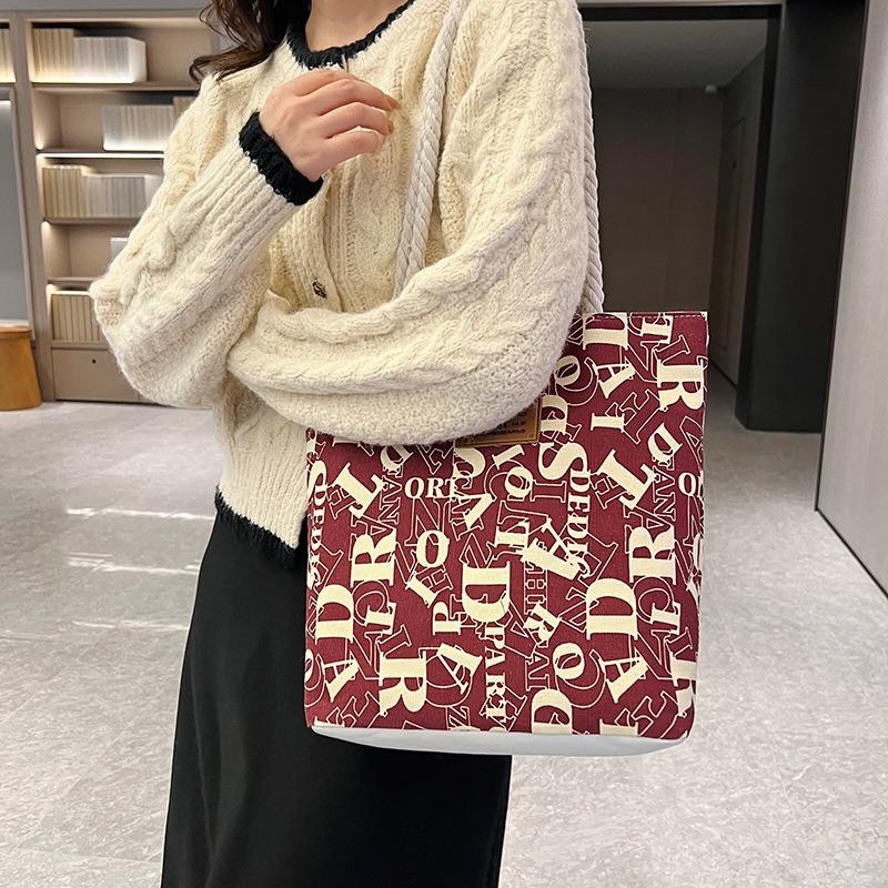 Женская сумка-тоут из холста с надписью, большая вместимость, стильная сумка через плечо для работы и поездок на работу