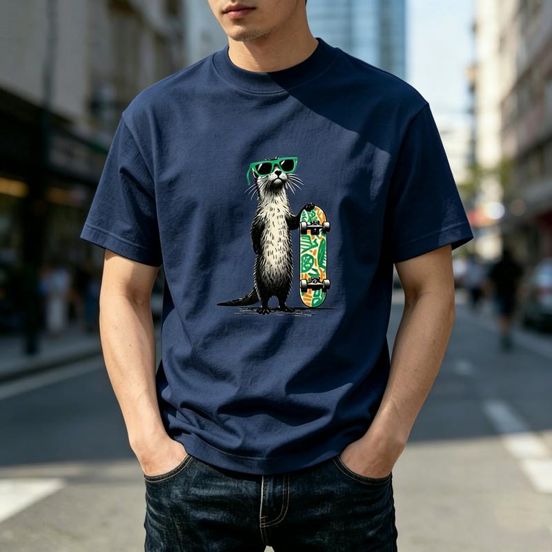 Cool Otter Skateboard Graphic Tshirt Unisex 100 Cotton Short Sleeve Tee Casual Streetwear For Daily Wear