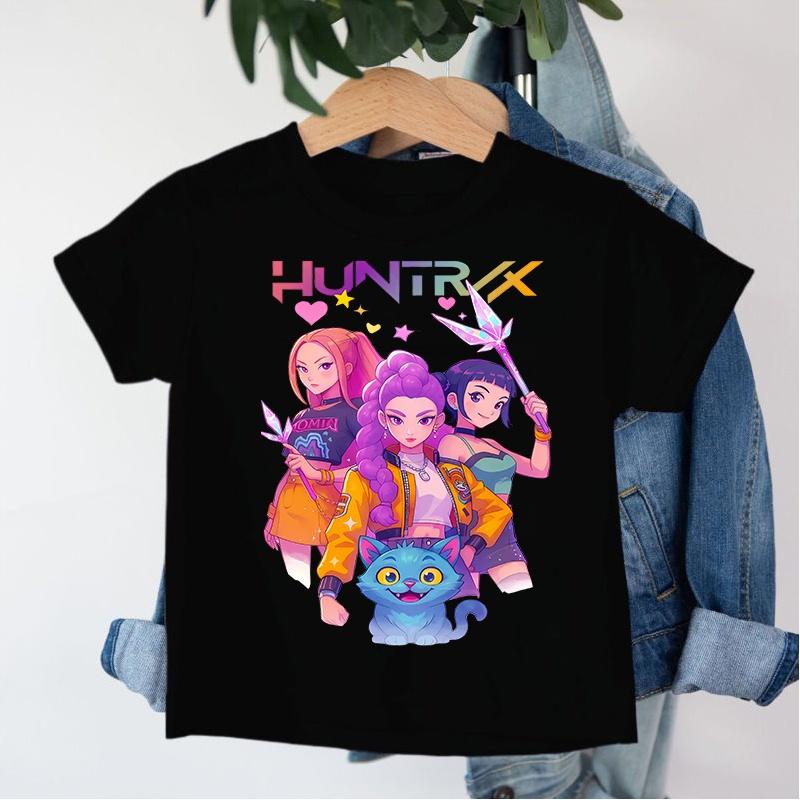 Одежда для маленькой девочки Kpop Охотники на демонов Мультяшная футболка Забавный подарок для фанатов Харадзюку Крутые детские футболки Хлопок Летние топы