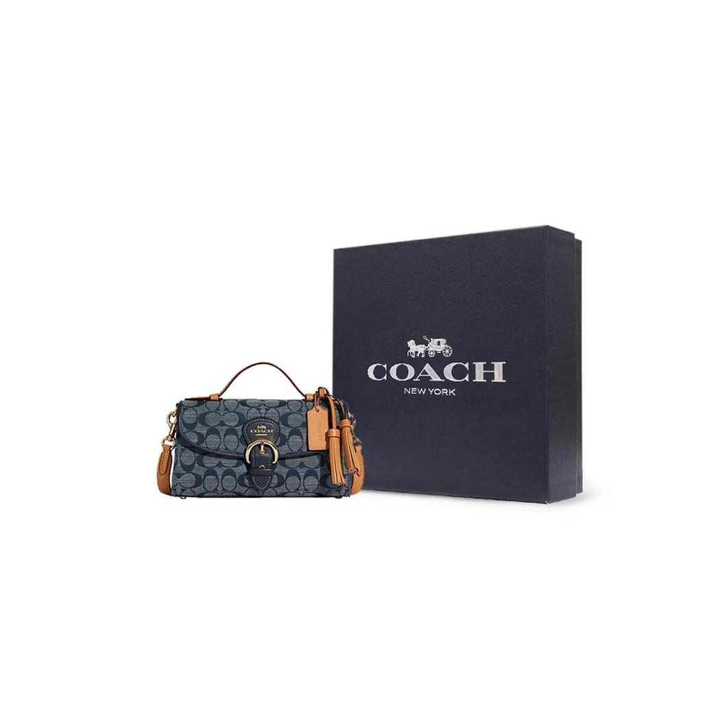 COACH Kleo Chambray Plain Weave Fabric Handbag Medium Women's Denim Blue (Unisex) Handbags C8513 IMDEI