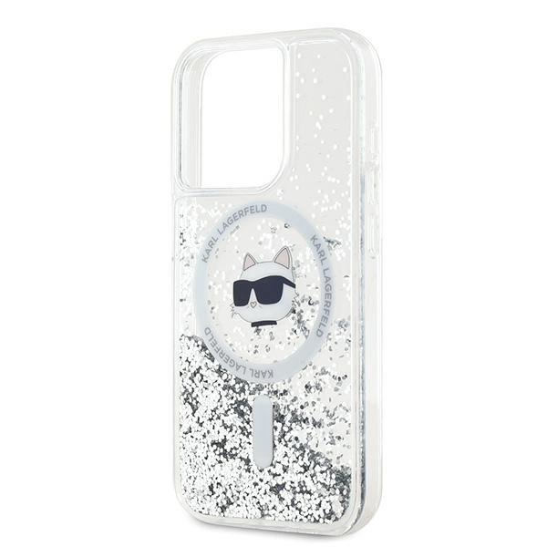 Karl Lagerfeld Liquid Glitter Choupette Head Magsafe Case For Iphone 14 Pro - Transparent