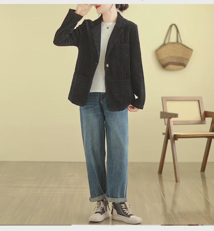 2024 Spring Women's Plus Size Corduroy Cotton Slim Suit Jacket