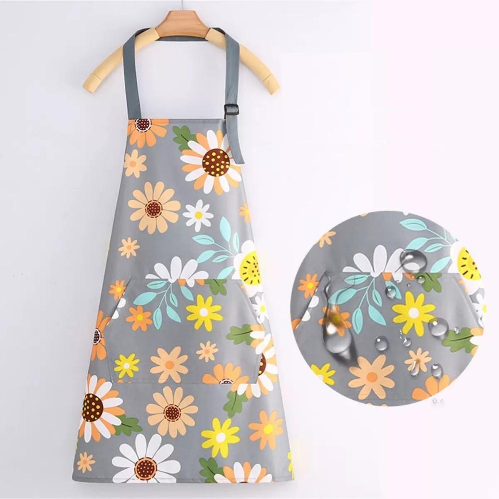 Adjustable Kitchen Cooking Apron, Waterproof Cooking Apron with Pockets, Suitable for Kitchen Baking, Gardening, Barbecues (flow