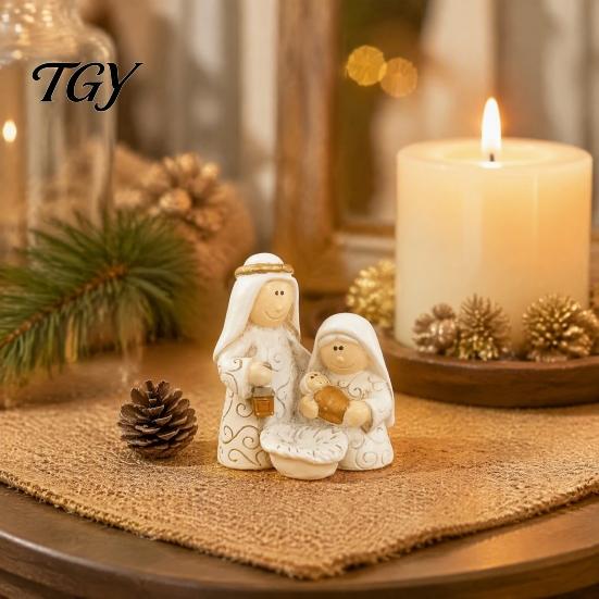 Winter Holiday Window Decorations Mini Resin Nativity Figurine for Christmas Desktop Decor, Holy Family Manger Ornaments Scene Ornaments, Compact