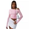 Women's Blouse Spring and Autumn Slant Shoulder Asymmetric Solid Colour Navel Blouse Long-sleeved Sexy Slim Temperament T-shirt