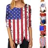 Women's Independence Day Fashionable Casual Round Neck Long Sleeve Irregular Color Matching Printed Long Sleeve T-Shirt Top