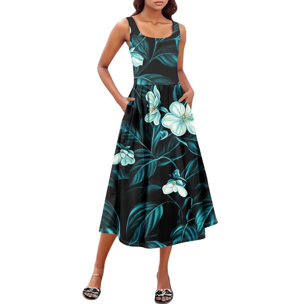 Women's  Summer Spring Casual Floral Sundress Sleeveless Beach Vacation Flowy Boho Tank Midi Dresses