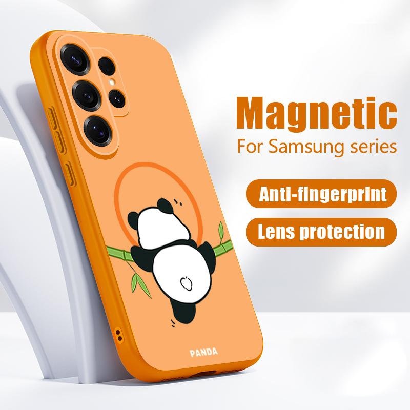 Магнитный Чехол Для Magsafe Для Samsung Galaxy S26 Ultra S25 Edge S24 Plus S23 FE S22 A17 A54 A55 A56 A57 5G Милый Чехол С Рисунком Детского Панды
