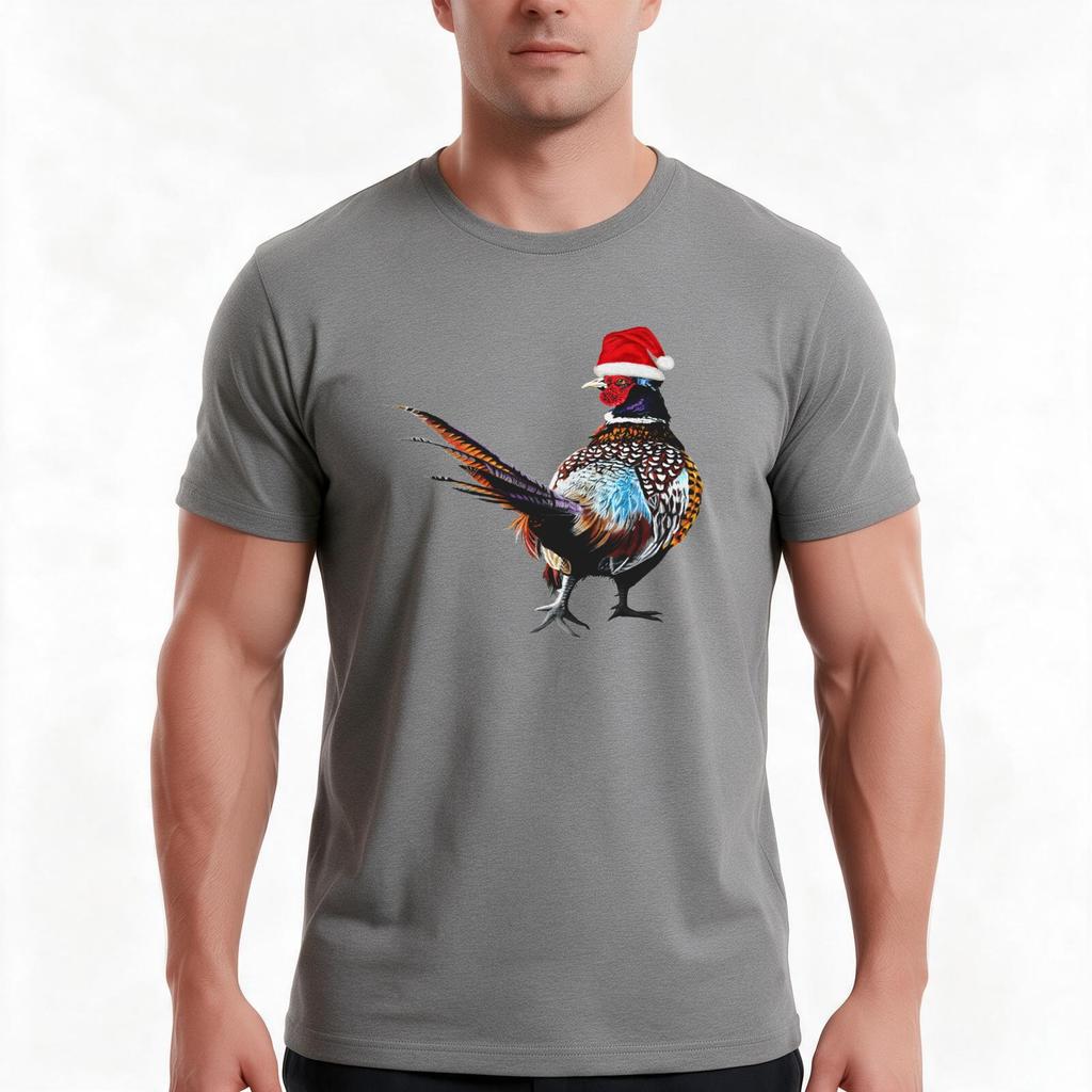 Christmas Pheasant with Christmas hat Festive pheasants game birdChristmas Pheasant art TShirt Summer Casual Cotton Tee