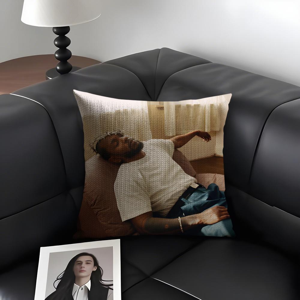 KKendrick LamarR Rapper Cushion Cover Natural Linen Organic Fabric DoubleSided Printing Sofa Home Decor Gift Pillow Case