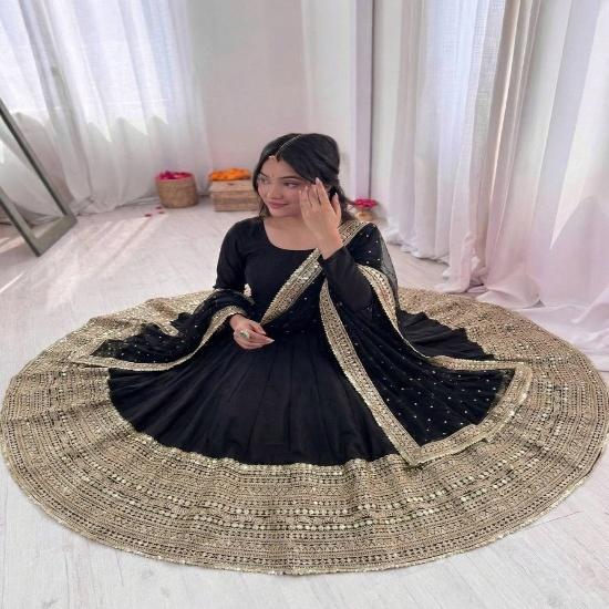 Heavy Mirror & Zari Work Flared Silk Anarkali Suit Set