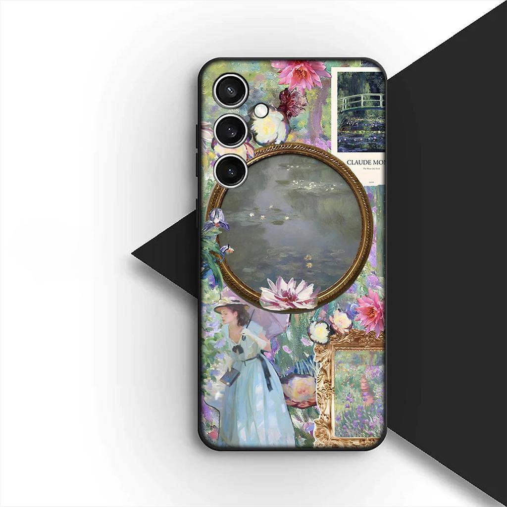 Cover for Samsung Galaxy S24 S25 S23 FE Ultra Plus S7 Edge S25+ S23+ A56 5G Casing Phone Case Claude Monet Waterlily Cat