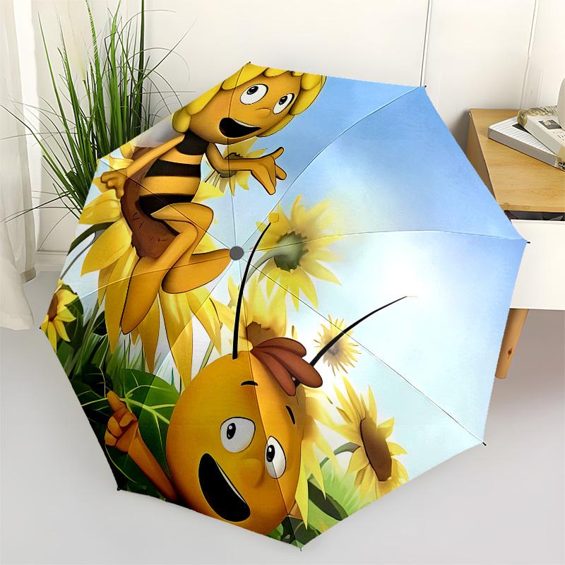 Bee, Sunflower- Automatic Opening and Closing, 8-rib Structure Portable Umbrella, Suitable for Men and Women in All Seasons - Perfect Gift f
