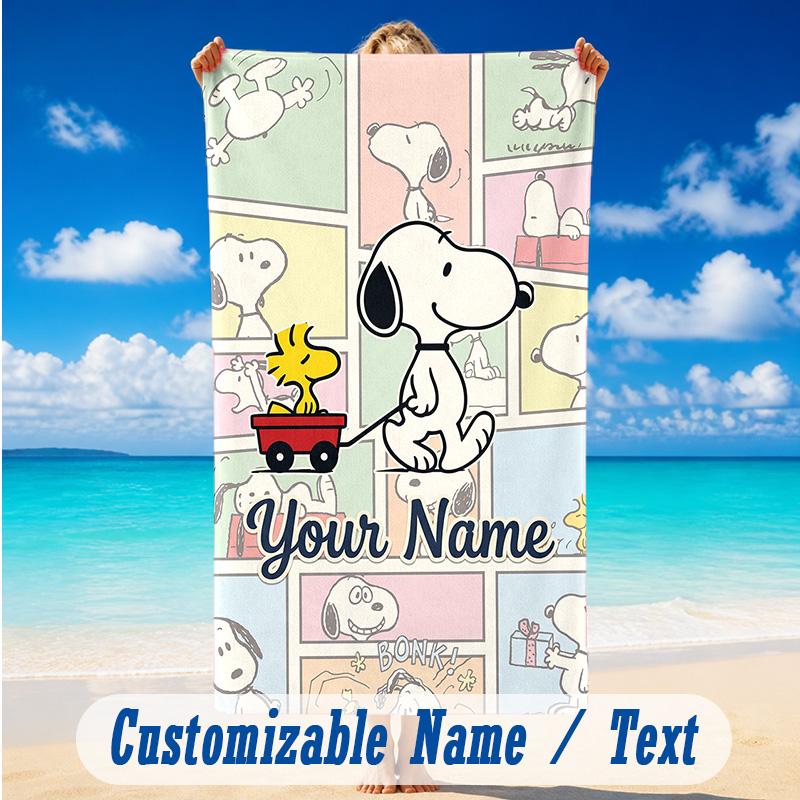 Beach Towel Custom Name Text, Quick Dry Large Towel For Beach HomeSnoopy Peanuts