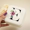 A-Z Alphabet Print Beige Travel White Storage Box, Jewelry Box with Zipper Closure and Fabric Lining