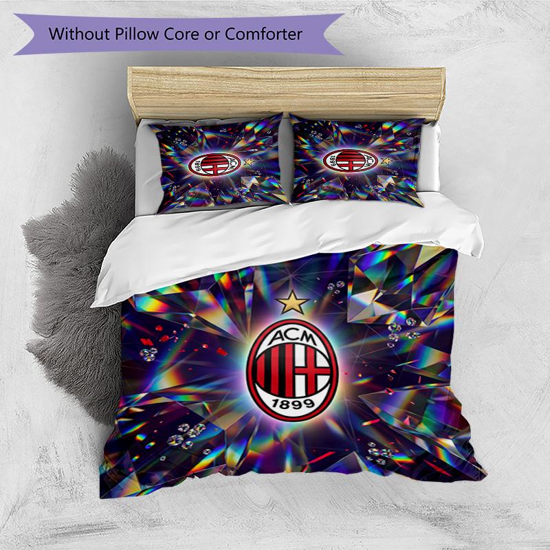 AC Milan Pattern Printed 3PCS Bedding Set Soft Skin-Friendly Washable Duvet Cover & Pillowcases Set All Season Bedroom