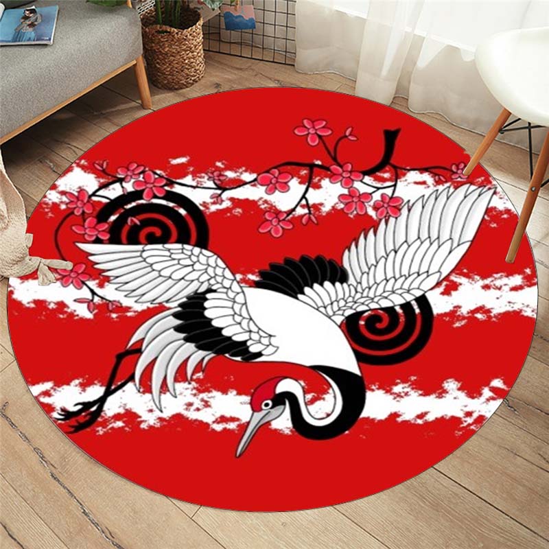 Японский журавль, круглый коврик, японская морская волна, укиё-э, круглый ковер, круглые ковры для гостиной, спальни