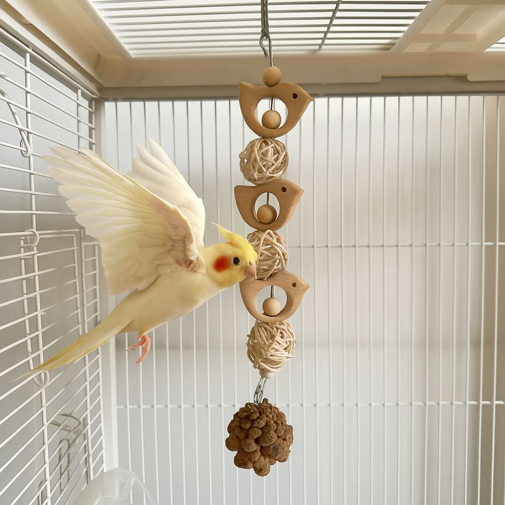 Hang Bird Swing Toy Wooden Bird Foraging Swing Funny Parrot Cage Toy  Entertainment