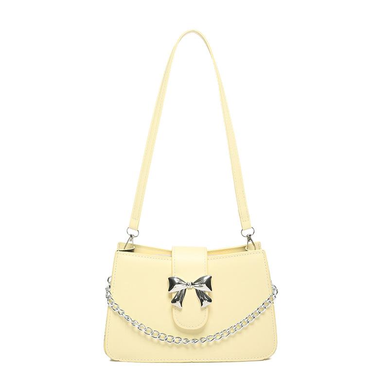 Сумка через плечо с бантом и цепочкой в иностранном стиле, женская, весна-лето, новая модная корейская версия, универсальная однотонная сумка с нишевой текстурой