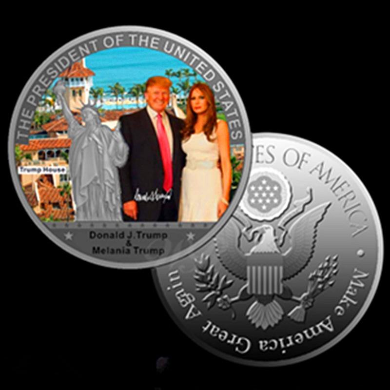 1 шт. Монета Американский 45-й Президент Дональд Трамп Монета Белый Дом США Статуя Свободы Серебряная