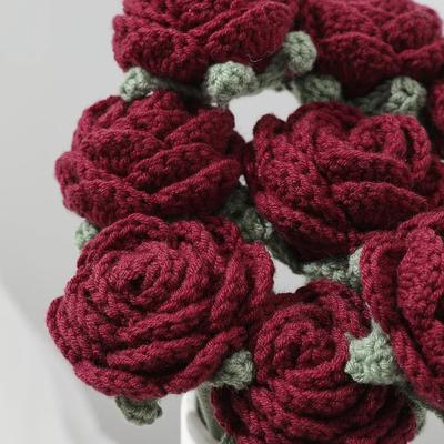 1/3 шт. Вязаная роза Ручная работа DIY Шерстяное вязание крючком Искусственный букет цветов Декор комнаты Дома Свадебный подарок для невесты Подарок на День матери