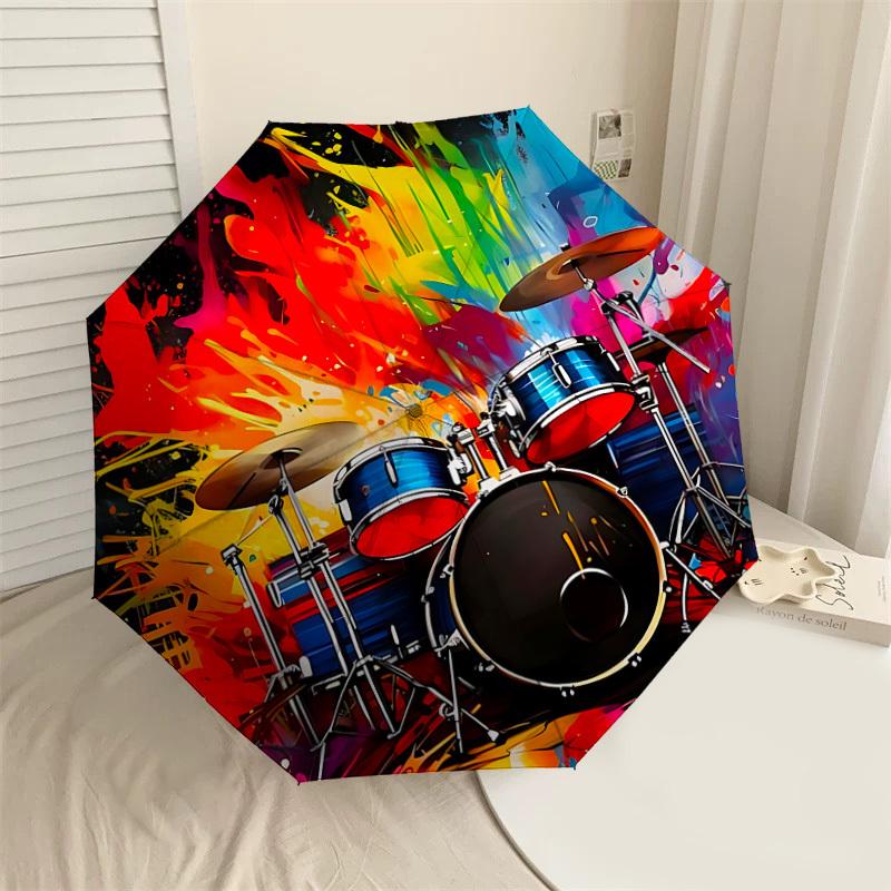 1PC Drum Set Colorful Umbrella-8-Rib Reinforced, Automatic Open, Lightweight & Durable, Cute Fashion Accessory for Outdoor, Beach or Casual Use, Beach