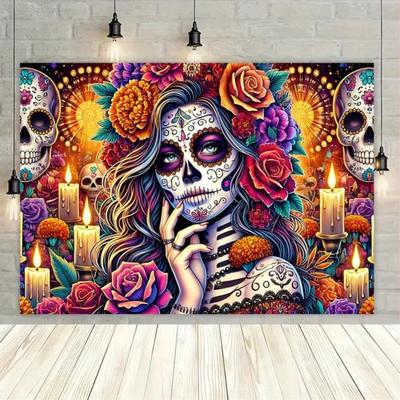 Day Of The Dead Rose Backdrop Mexican Sugar Skull Flower Fiesta Marigold Carnival Dress-up Dance Party Photography Background