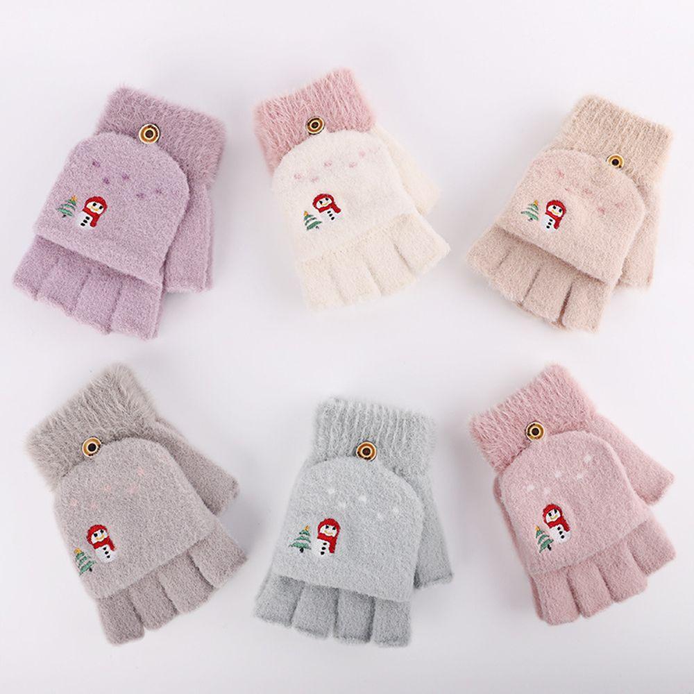 Color Outdoor Cycling Keep Warm Half Finger Gloves Women's Gloves Thick Mittens Flip Cover Gloves
