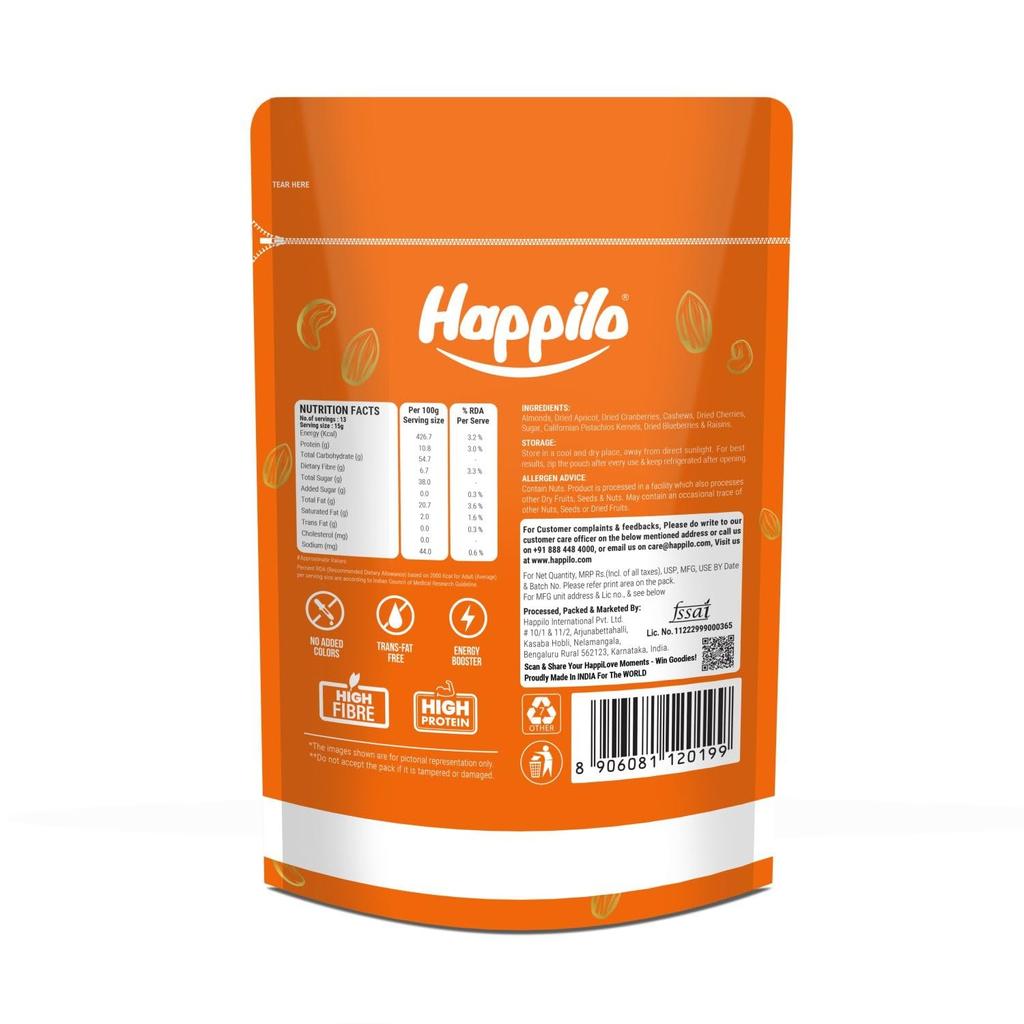 Смесь орехов и ягод (200 г), Premium International Nuts & Berries,  Happilo