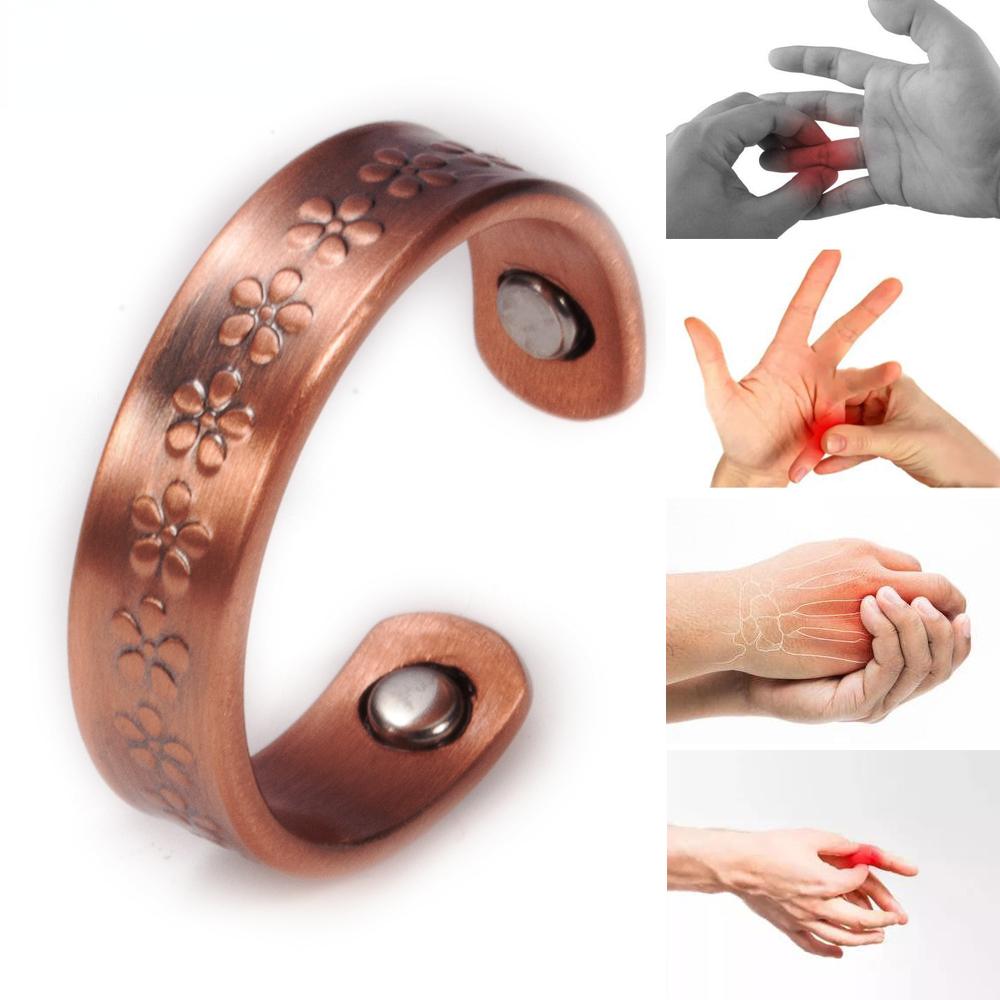 Ikuinen Pure Copper Rings Magnetic Health Energy 6mm Open Cuff Adjustable Rings for Women Vintage Flower Wedding Bands Finger Ring Women
